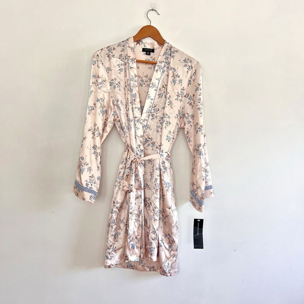 Jones NY Intimates Floral Spring Fleur Satin Robe Pink /Blue Women's L/XL NWT